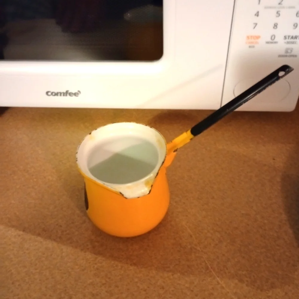 Yellow Enamel Turkish Coffee Pan,Milk Warner, Butter Melter With Black Handle
